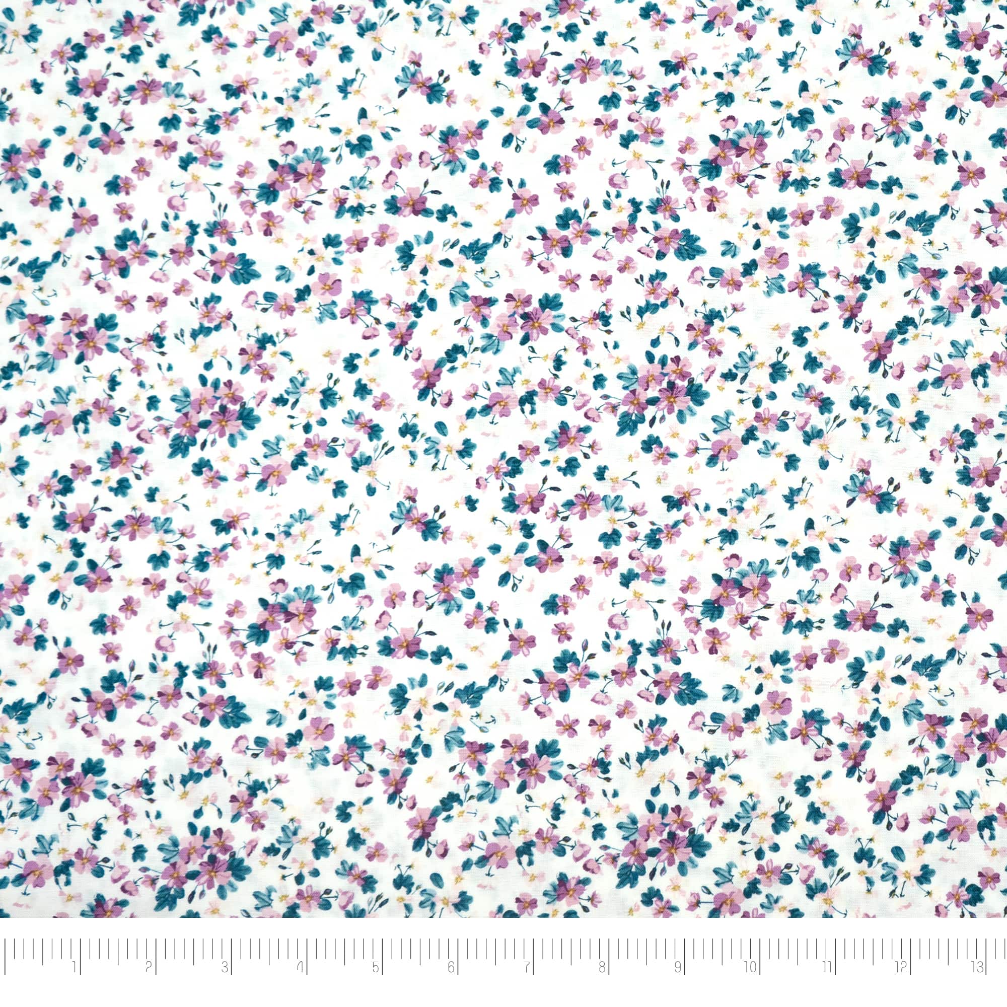 SINGER Purple Small Floral on White Cotton Fabric